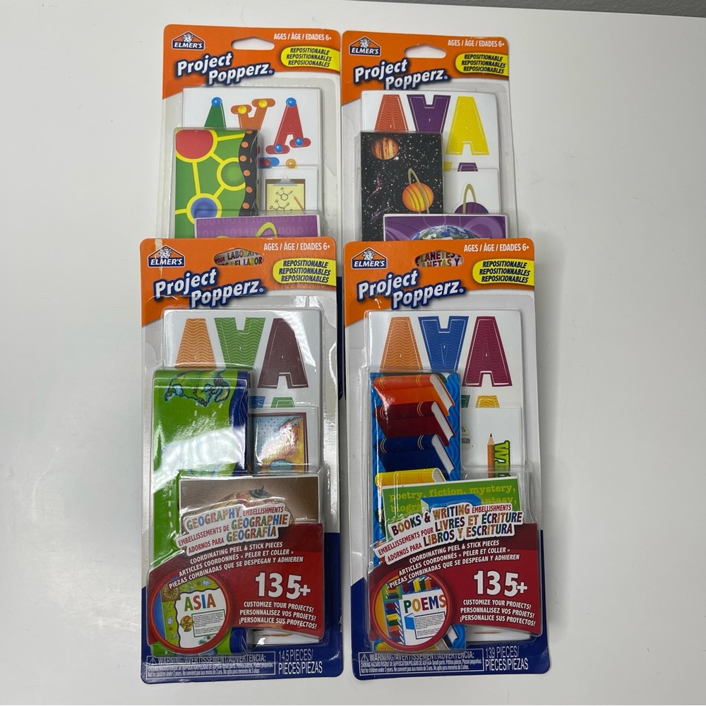 Set of 4 NEW Project Popperz (Geography, Books, Space, Science) Elmer's